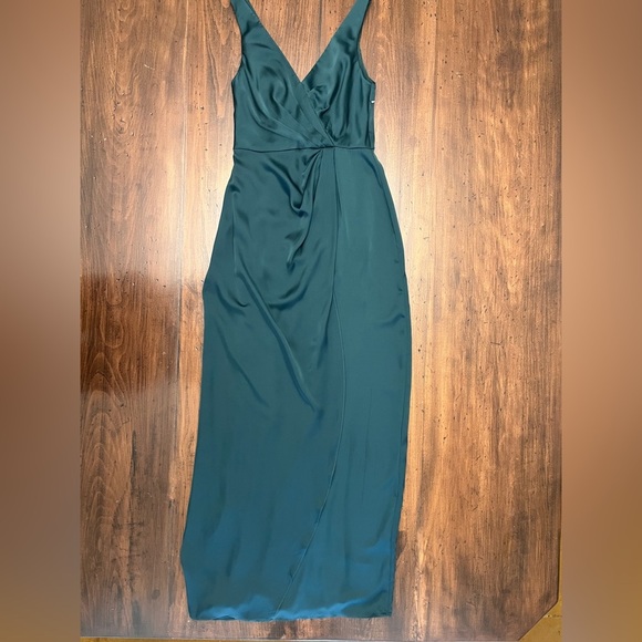 After Six Sleeveless Satin Faux Wrap Gown Size 2 Evergreen Mardi Gras Wedding - Picture 5 of 16